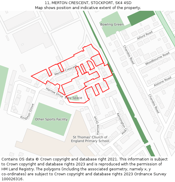 11, MERTON CRESCENT, STOCKPORT, SK4 4SD: Location map and indicative extent of plot