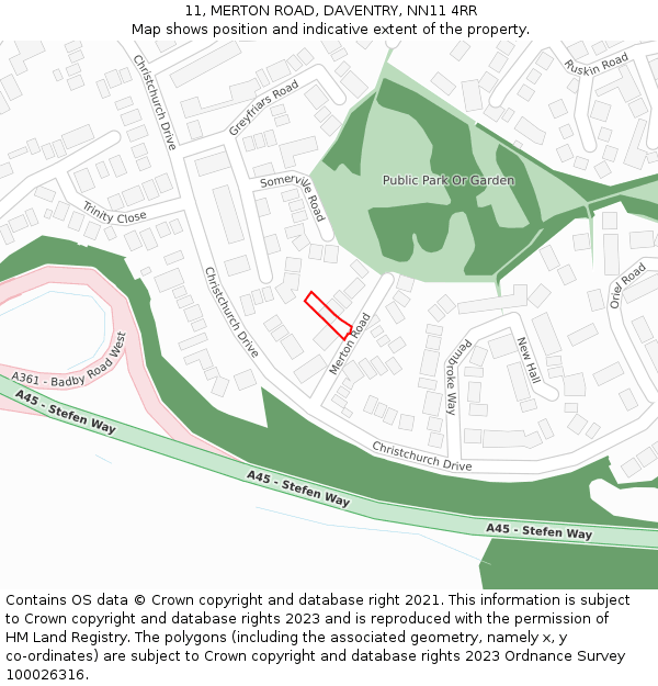 11, MERTON ROAD, DAVENTRY, NN11 4RR: Location map and indicative extent of plot