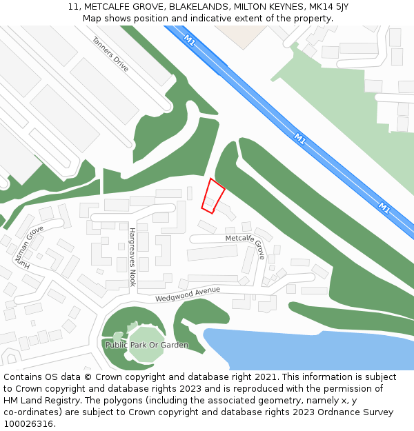 11, METCALFE GROVE, BLAKELANDS, MILTON KEYNES, MK14 5JY: Location map and indicative extent of plot