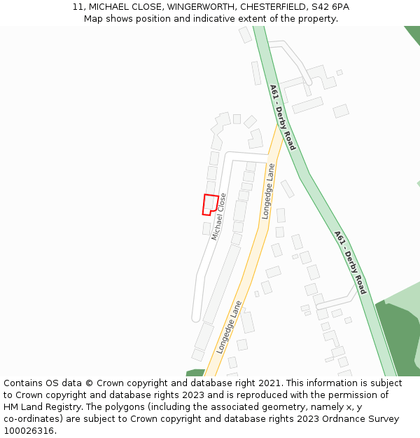 11, MICHAEL CLOSE, WINGERWORTH, CHESTERFIELD, S42 6PA: Location map and indicative extent of plot