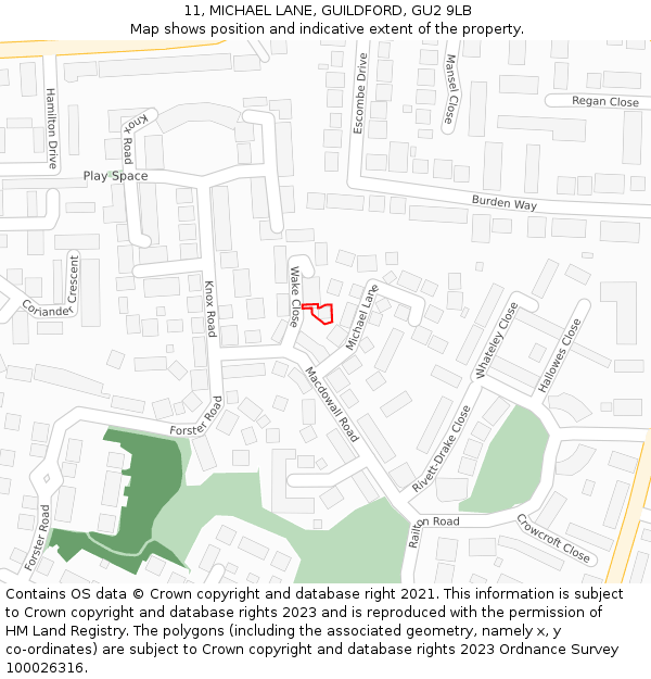 11, MICHAEL LANE, GUILDFORD, GU2 9LB: Location map and indicative extent of plot