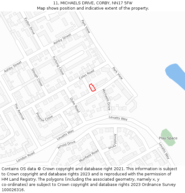11, MICHAELS DRIVE, CORBY, NN17 5FW: Location map and indicative extent of plot