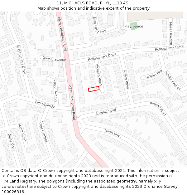 11, MICHAELS ROAD, RHYL, LL18 4SH: Location map and indicative extent of plot