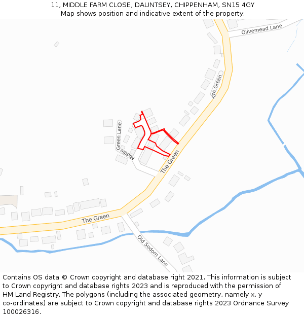 11, MIDDLE FARM CLOSE, DAUNTSEY, CHIPPENHAM, SN15 4GY: Location map and indicative extent of plot