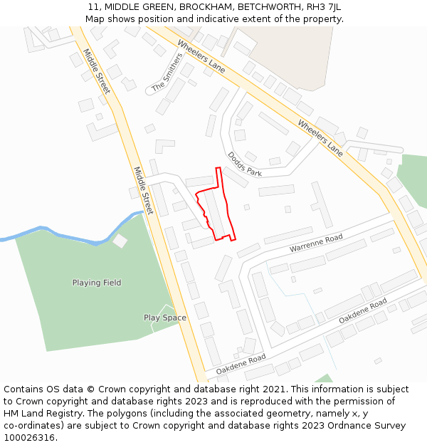 11, MIDDLE GREEN, BROCKHAM, BETCHWORTH, RH3 7JL: Location map and indicative extent of plot