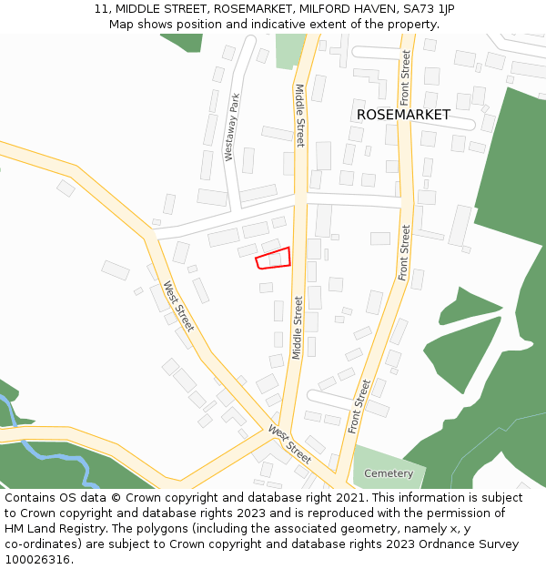 11, MIDDLE STREET, ROSEMARKET, MILFORD HAVEN, SA73 1JP: Location map and indicative extent of plot