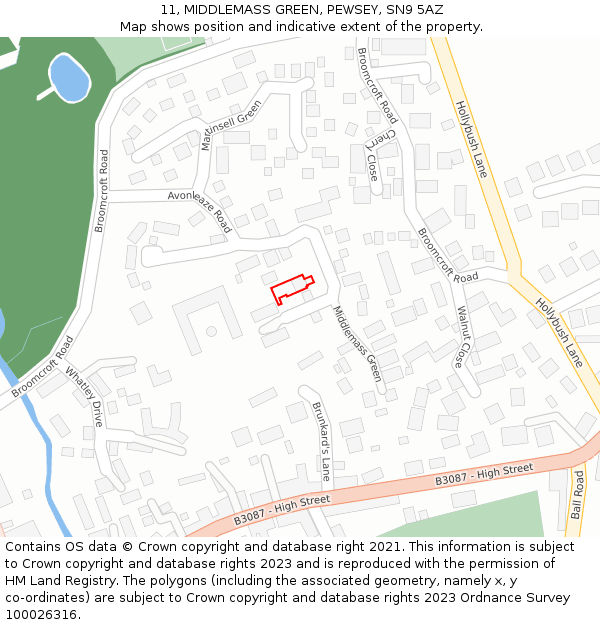 11, MIDDLEMASS GREEN, PEWSEY, SN9 5AZ: Location map and indicative extent of plot