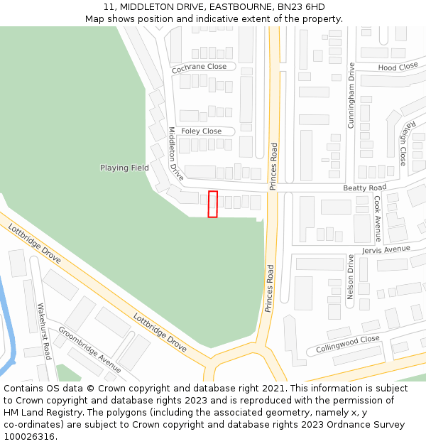 11, MIDDLETON DRIVE, EASTBOURNE, BN23 6HD: Location map and indicative extent of plot