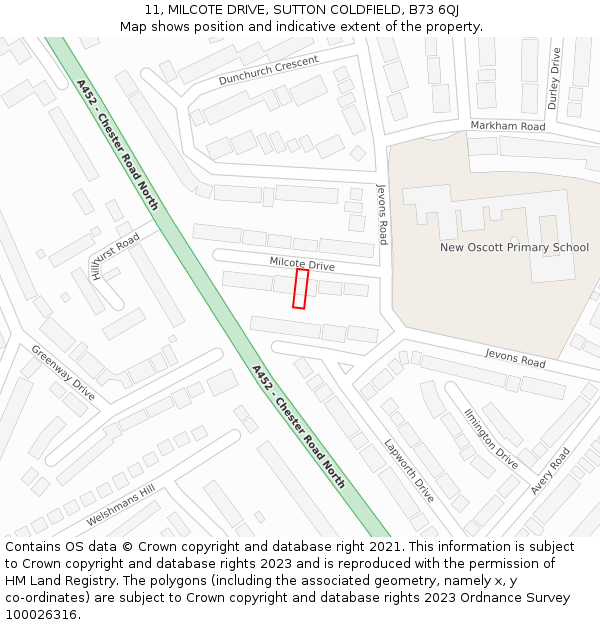 11, MILCOTE DRIVE, SUTTON COLDFIELD, B73 6QJ: Location map and indicative extent of plot