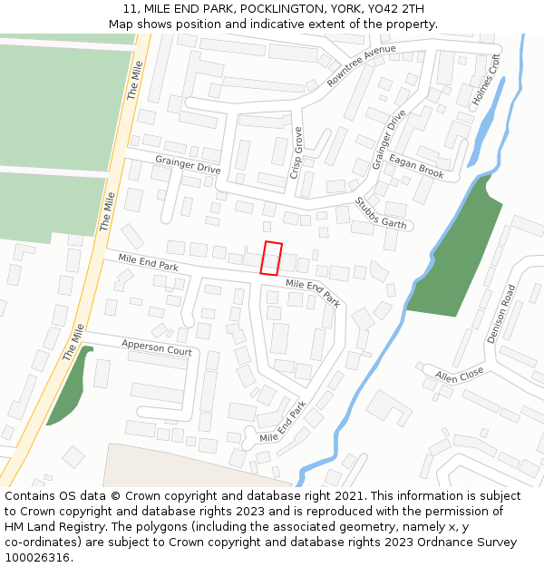 11, MILE END PARK, POCKLINGTON, YORK, YO42 2TH: Location map and indicative extent of plot