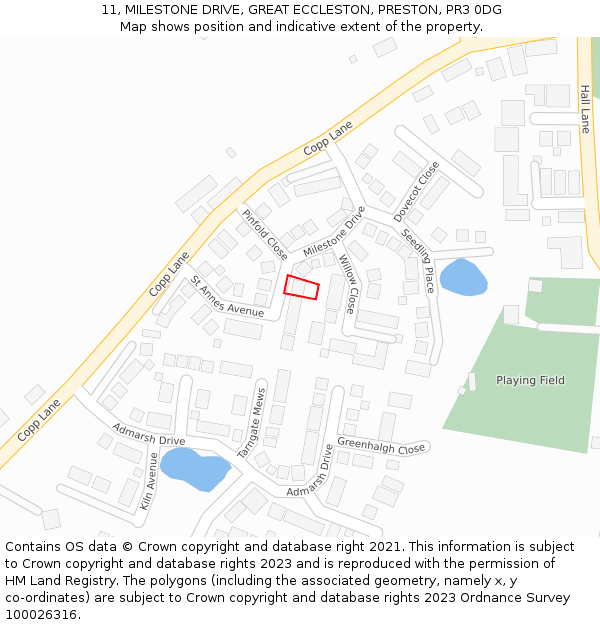 11, MILESTONE DRIVE, GREAT ECCLESTON, PRESTON, PR3 0DG: Location map and indicative extent of plot