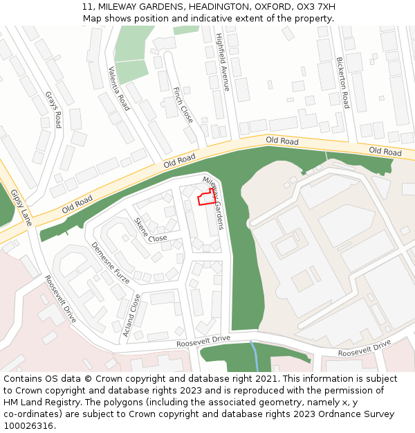 11, MILEWAY GARDENS, HEADINGTON, OXFORD, OX3 7XH: Location map and indicative extent of plot