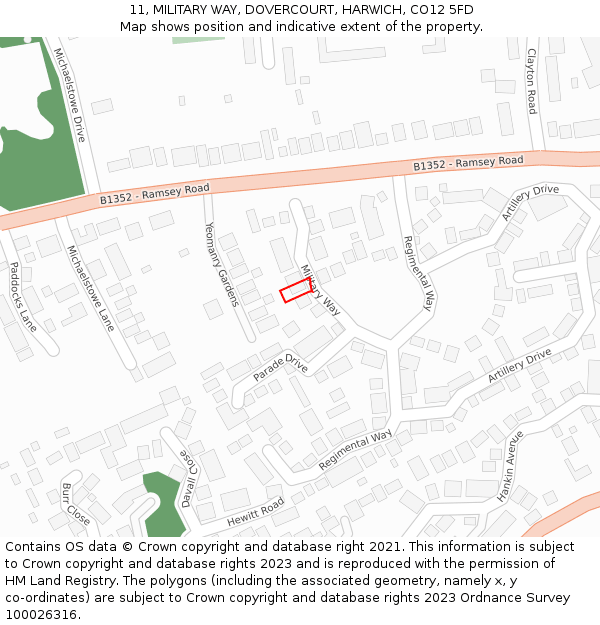 11, MILITARY WAY, DOVERCOURT, HARWICH, CO12 5FD: Location map and indicative extent of plot