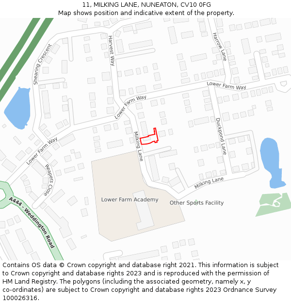 11, MILKING LANE, NUNEATON, CV10 0FG: Location map and indicative extent of plot