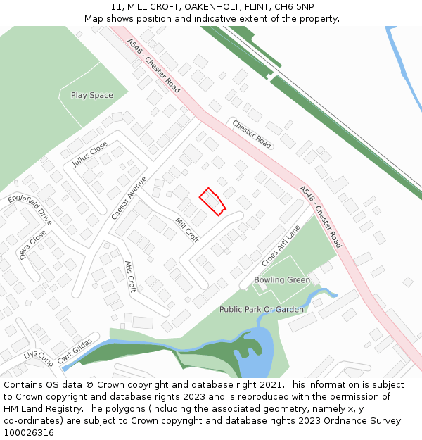 11, MILL CROFT, OAKENHOLT, FLINT, CH6 5NP: Location map and indicative extent of plot
