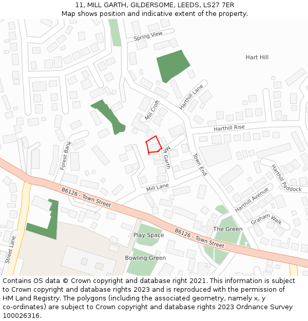 11, MILL GARTH, GILDERSOME, LEEDS, LS27 7ER: Location map and indicative extent of plot