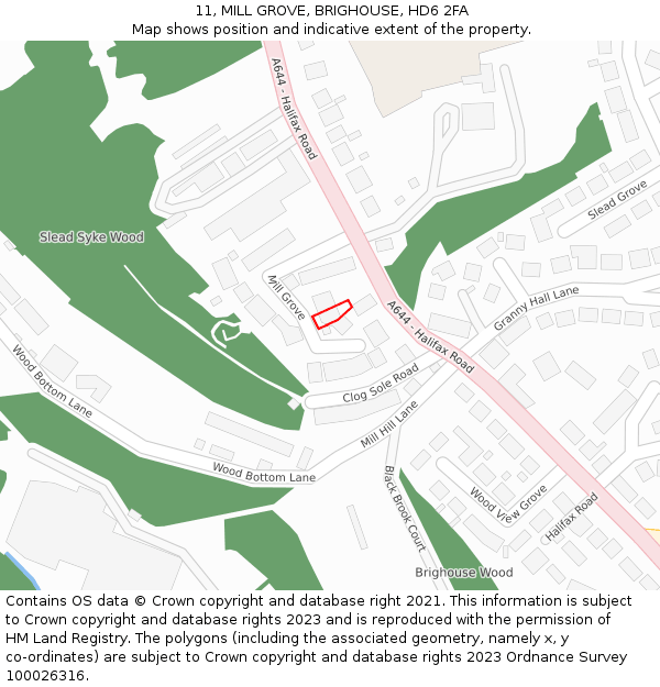 11, MILL GROVE, BRIGHOUSE, HD6 2FA: Location map and indicative extent of plot