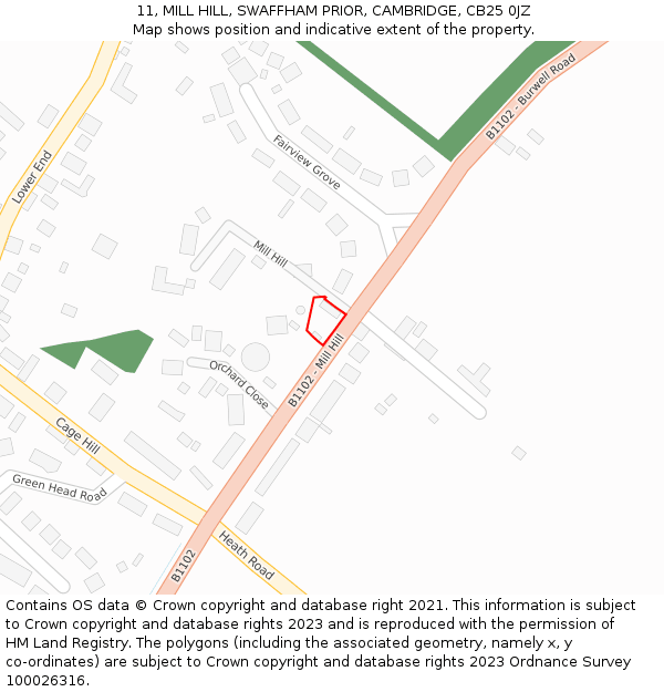 11, MILL HILL, SWAFFHAM PRIOR, CAMBRIDGE, CB25 0JZ: Location map and indicative extent of plot