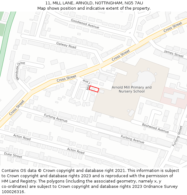 11, MILL LANE, ARNOLD, NOTTINGHAM, NG5 7AU: Location map and indicative extent of plot