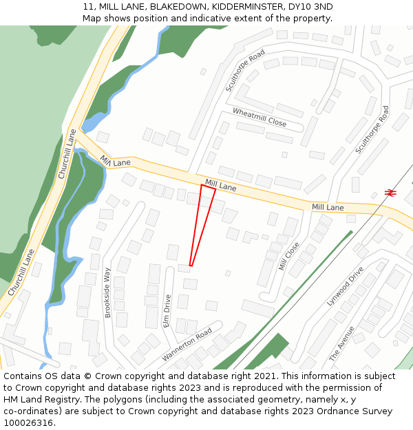 11, MILL LANE, BLAKEDOWN, KIDDERMINSTER, DY10 3ND: Location map and indicative extent of plot