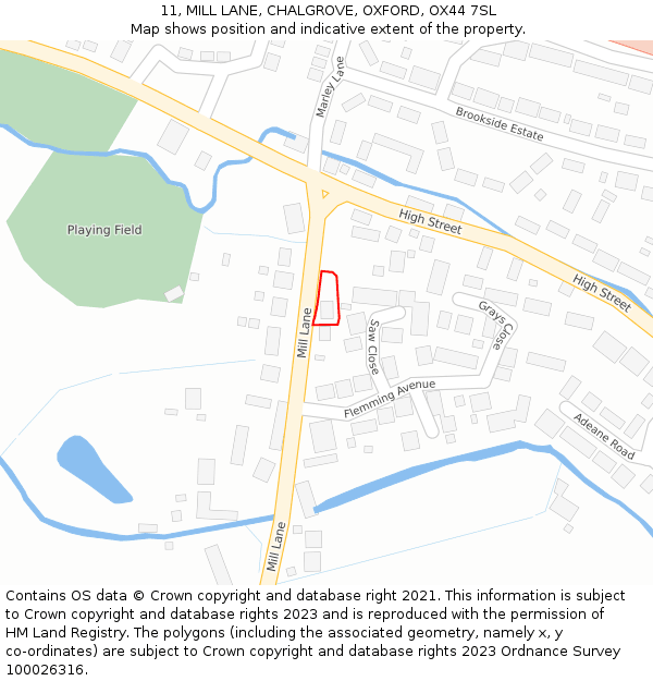 11, MILL LANE, CHALGROVE, OXFORD, OX44 7SL: Location map and indicative extent of plot