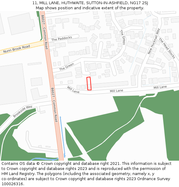 11, MILL LANE, HUTHWAITE, SUTTON-IN-ASHFIELD, NG17 2SJ: Location map and indicative extent of plot