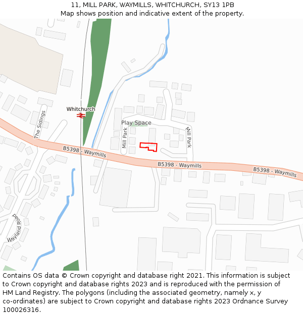 11, MILL PARK, WAYMILLS, WHITCHURCH, SY13 1PB: Location map and indicative extent of plot