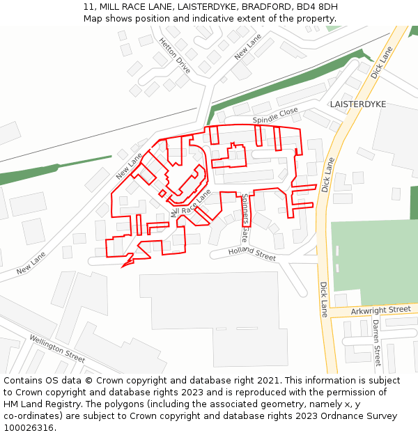 11, MILL RACE LANE, LAISTERDYKE, BRADFORD, BD4 8DH: Location map and indicative extent of plot