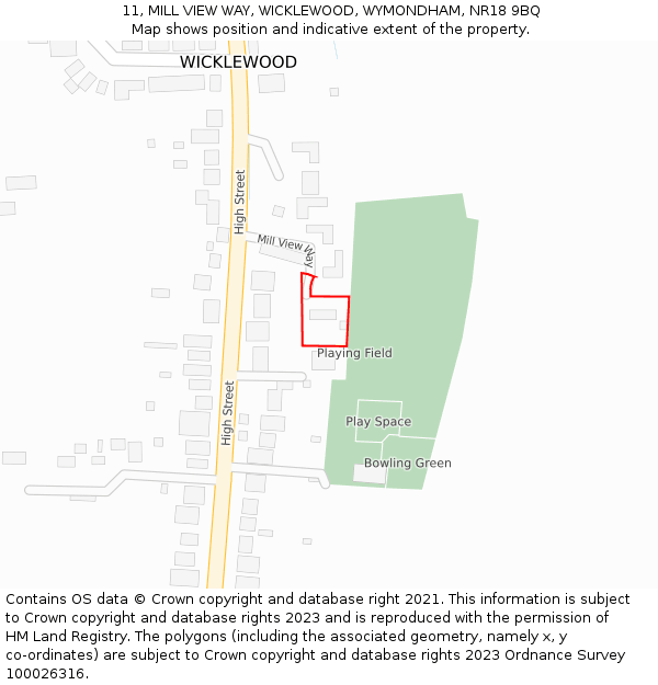 11, MILL VIEW WAY, WICKLEWOOD, WYMONDHAM, NR18 9BQ: Location map and indicative extent of plot