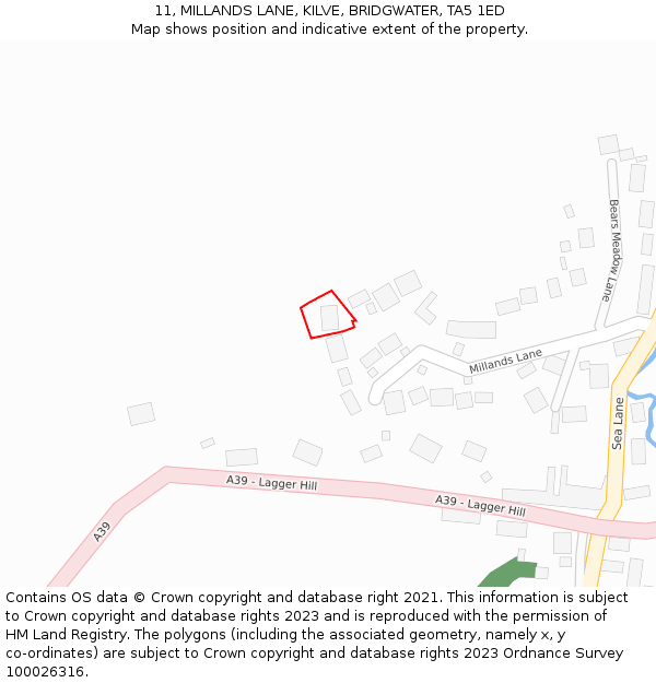 11, MILLANDS LANE, KILVE, BRIDGWATER, TA5 1ED: Location map and indicative extent of plot