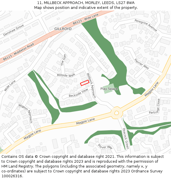 11, MILLBECK APPROACH, MORLEY, LEEDS, LS27 8WA: Location map and indicative extent of plot