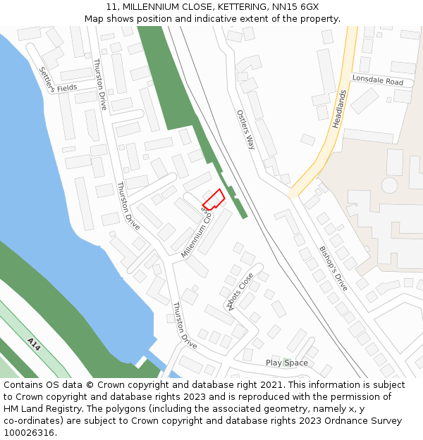 11, MILLENNIUM CLOSE, KETTERING, NN15 6GX: Location map and indicative extent of plot