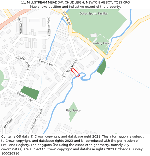 11, MILLSTREAM MEADOW, CHUDLEIGH, NEWTON ABBOT, TQ13 0PG: Location map and indicative extent of plot