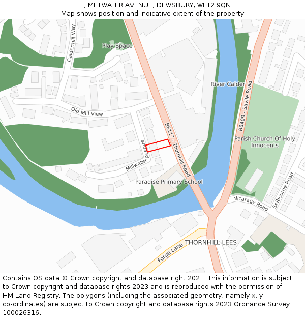 11, MILLWATER AVENUE, DEWSBURY, WF12 9QN: Location map and indicative extent of plot