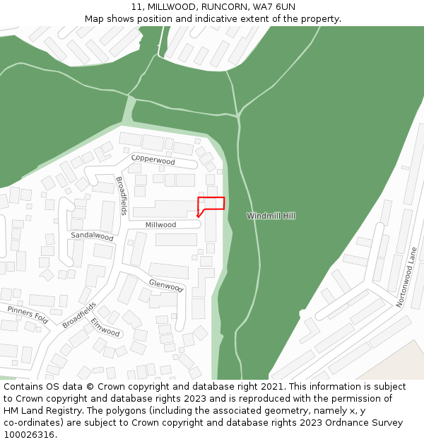 11, MILLWOOD, RUNCORN, WA7 6UN: Location map and indicative extent of plot