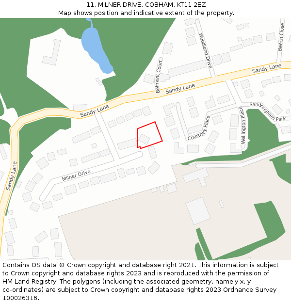 11, MILNER DRIVE, COBHAM, KT11 2EZ: Location map and indicative extent of plot