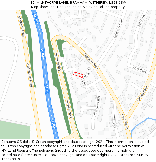 11, MILNTHORPE LANE, BRAMHAM, WETHERBY, LS23 6SW: Location map and indicative extent of plot