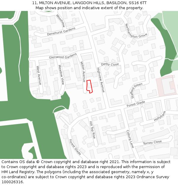 11, MILTON AVENUE, LANGDON HILLS, BASILDON, SS16 6TT: Location map and indicative extent of plot