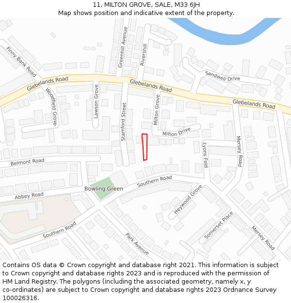11, MILTON GROVE, SALE, M33 6JH: Location map and indicative extent of plot