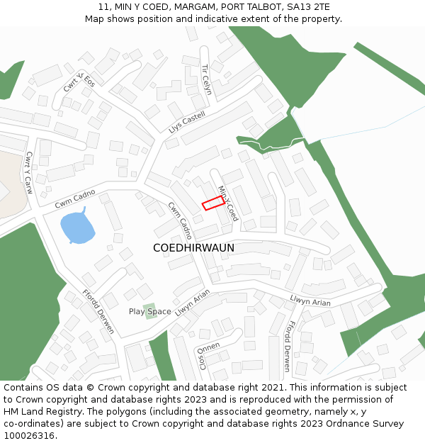 11, MIN Y COED, MARGAM, PORT TALBOT, SA13 2TE: Location map and indicative extent of plot