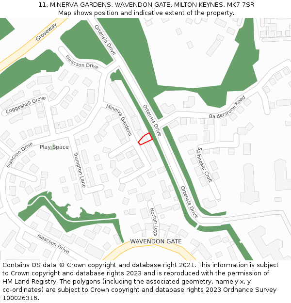 11, MINERVA GARDENS, WAVENDON GATE, MILTON KEYNES, MK7 7SR: Location map and indicative extent of plot