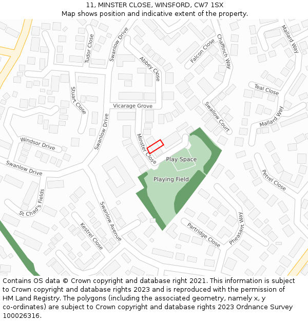 11, MINSTER CLOSE, WINSFORD, CW7 1SX: Location map and indicative extent of plot