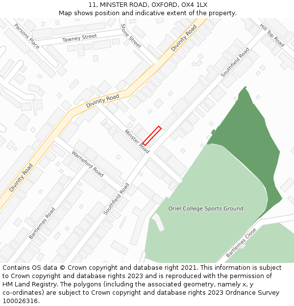 11, MINSTER ROAD, OXFORD, OX4 1LX: Location map and indicative extent of plot