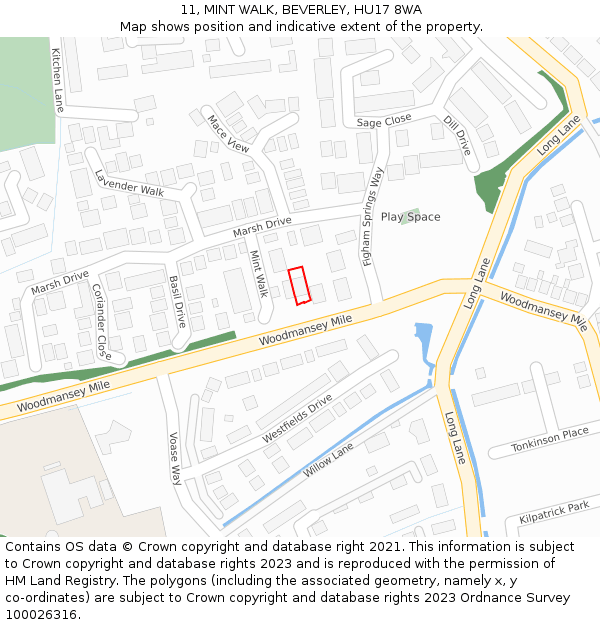 11, MINT WALK, BEVERLEY, HU17 8WA: Location map and indicative extent of plot