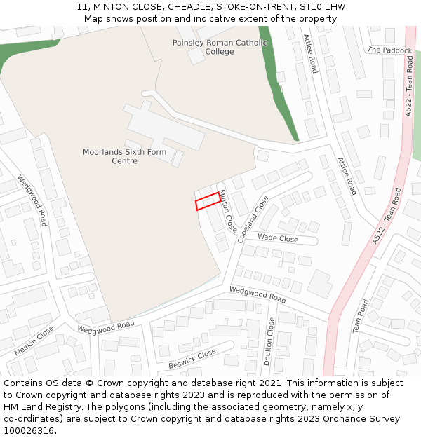 11, MINTON CLOSE, CHEADLE, STOKE-ON-TRENT, ST10 1HW: Location map and indicative extent of plot