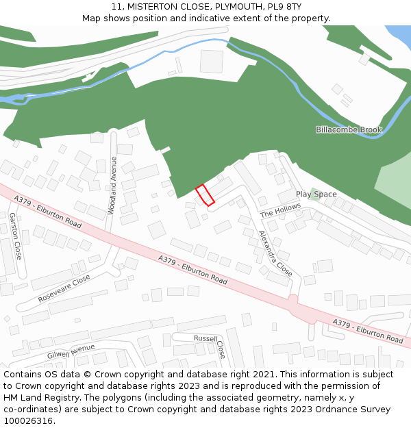 11, MISTERTON CLOSE, PLYMOUTH, PL9 8TY: Location map and indicative extent of plot