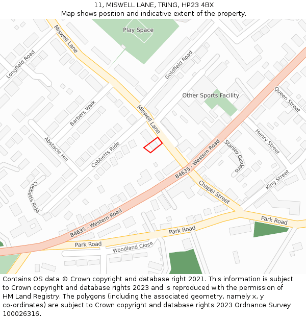 11, MISWELL LANE, TRING, HP23 4BX: Location map and indicative extent of plot