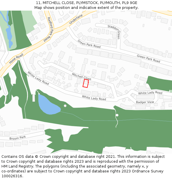 11, MITCHELL CLOSE, PLYMSTOCK, PLYMOUTH, PL9 9GE: Location map and indicative extent of plot