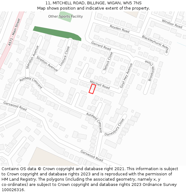 11, MITCHELL ROAD, BILLINGE, WIGAN, WN5 7NS: Location map and indicative extent of plot