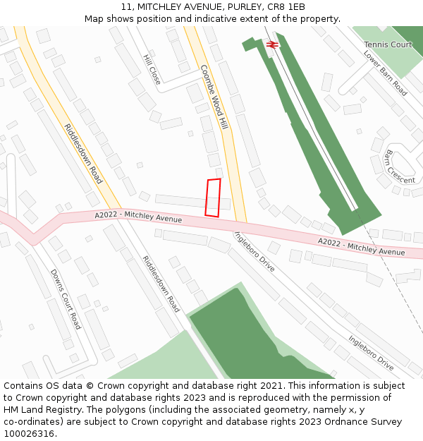 11, MITCHLEY AVENUE, PURLEY, CR8 1EB: Location map and indicative extent of plot